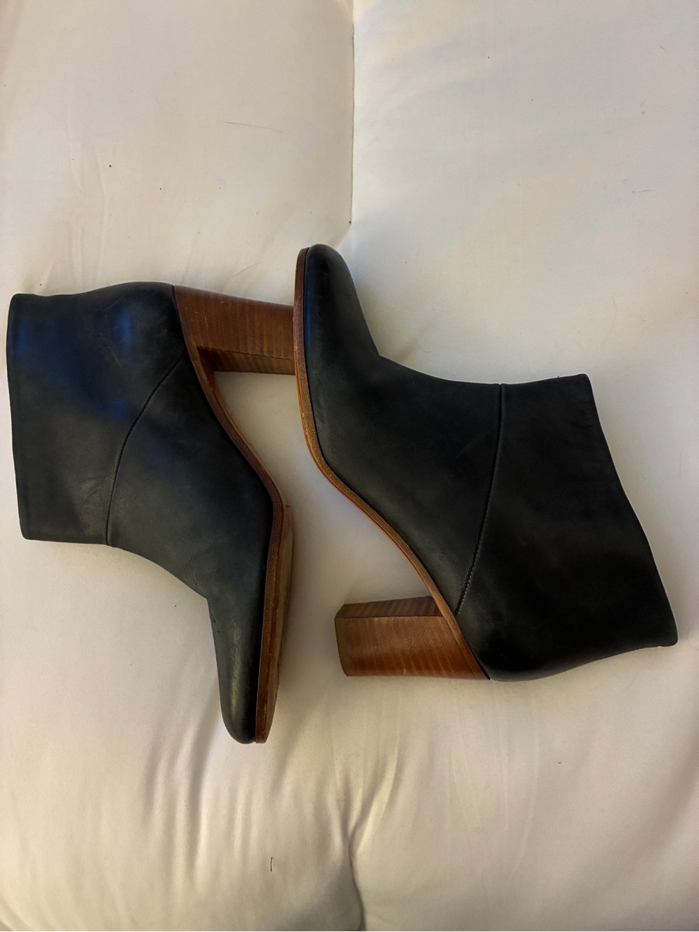 Maison Martin Margiela Black Leather Ankle Booties with Wood-Effect Block Heel